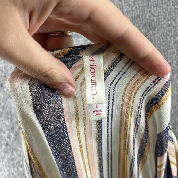 Xhilaration Short Sleeve Topper Cardigan Striped Womens Size L Tan Blue Pink - Picture 6 of 11